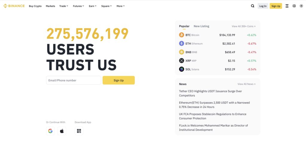 Homepage Binance
